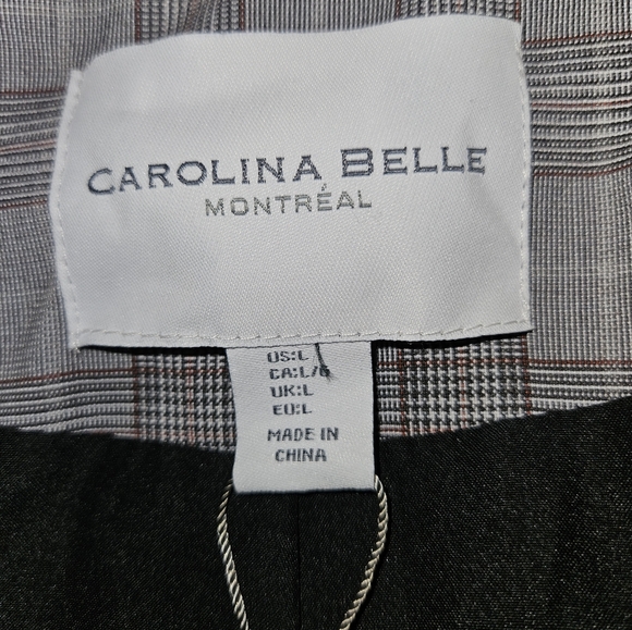 NWT Carolina Belle Gray Plaid Open Front Blazer With Tie Belt - Picture 5 of 6